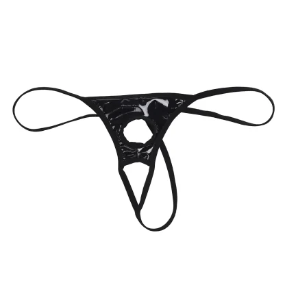 Faux Leather Crotch Cutout G-string - Image 4