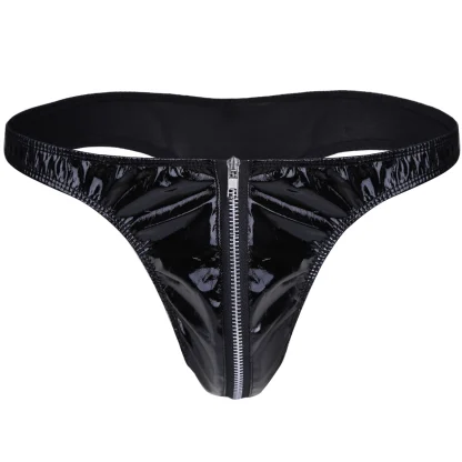 Zippered Front Glossy Thong