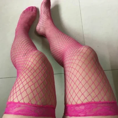 Lace Trim Fishnet Thigh High - Image 2