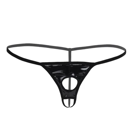 Faux Leather Crotch Cutout G-string