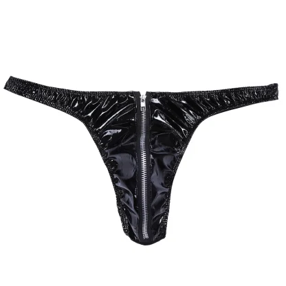 Zippered Front Glossy Thong - Image 3